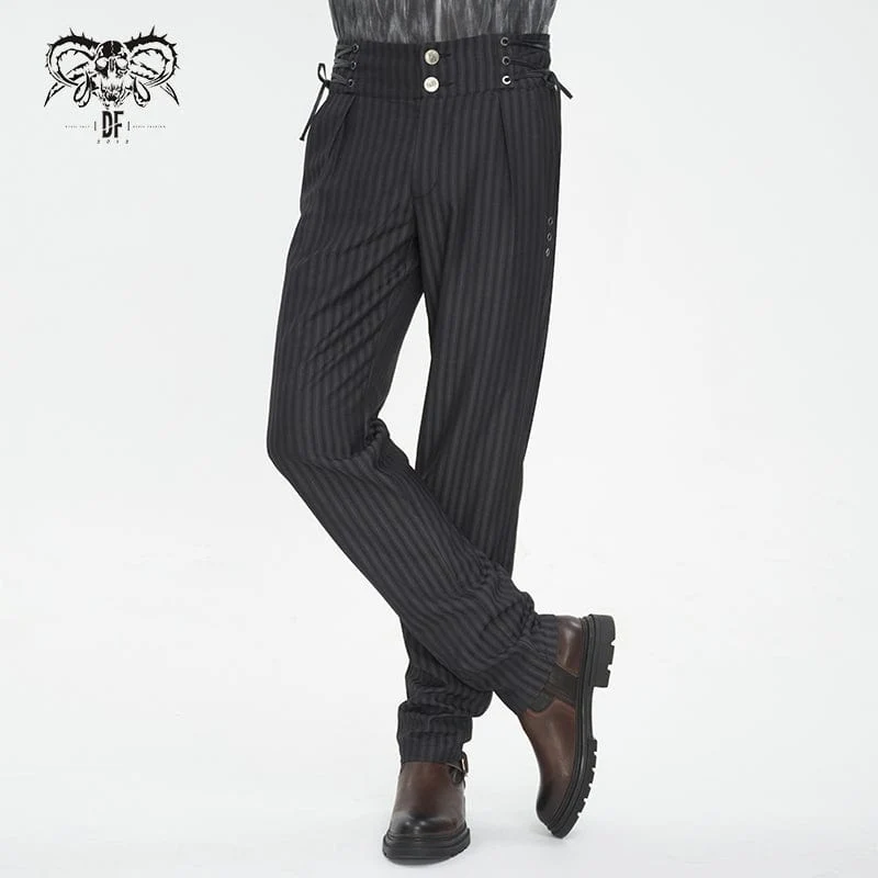 Gestreifte Gothic-Hosen mit hoher Taille für Herren und Schnürung