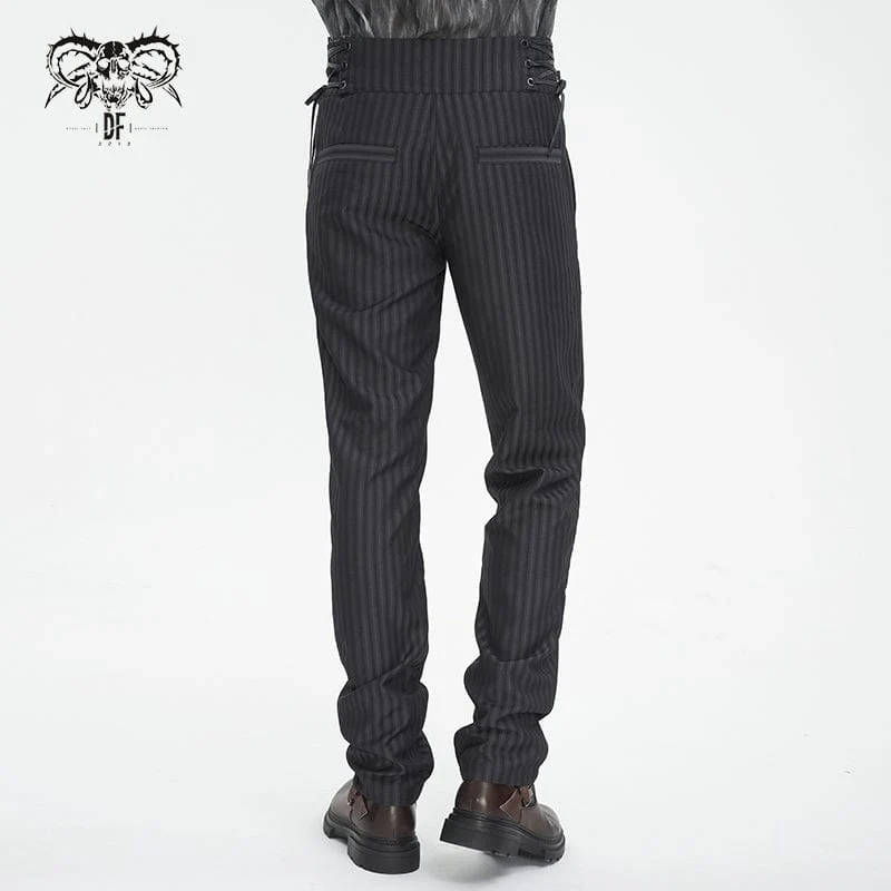 Gestreifte Gothic-Hosen mit hoher Taille für Herren und Schnürung