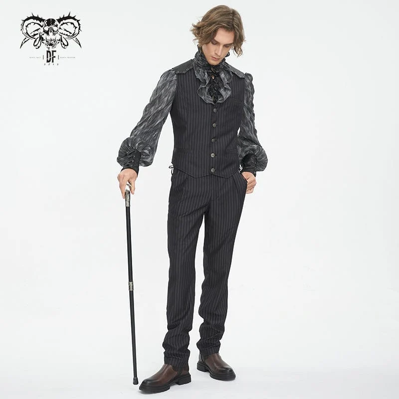 Gestreifte Gothic-Hosen mit hoher Taille für Herren und Schnürung