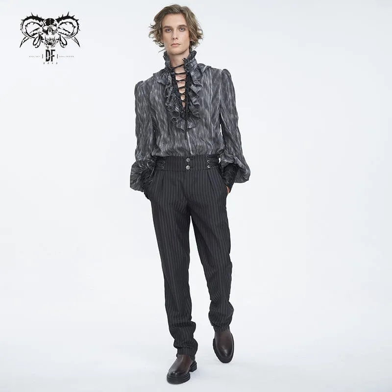 Gestreifte Gothic-Hosen mit hoher Taille für Herren und Schnürung
