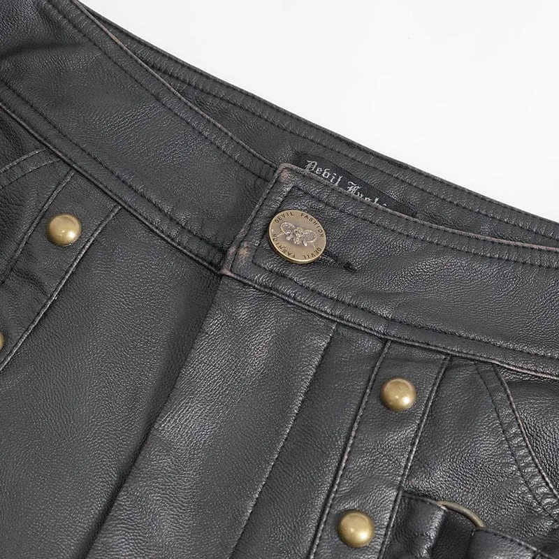 Herren-Gothic-Hosen aus bronzefarbenem Kunstleder mit großen Taschen und Nieten