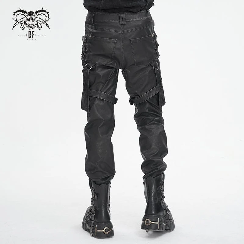 Gothic-Herrenhose aus Kunstleder mit großen Taschen und Nieten
