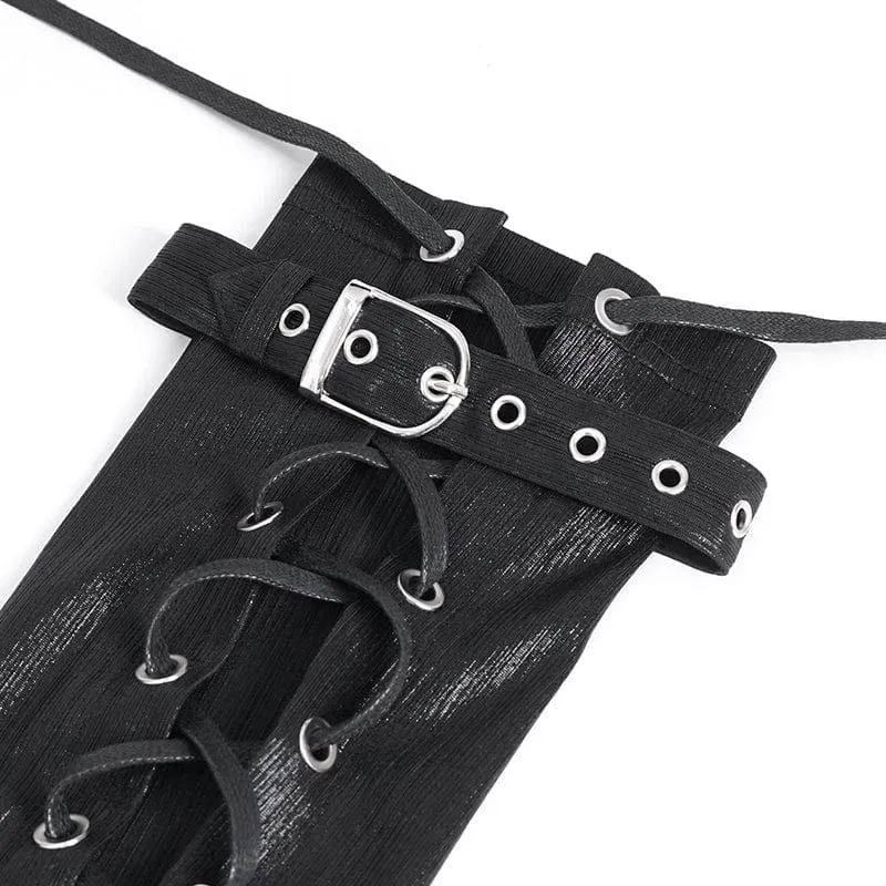 Herren Punk Mesh Splice Schnürhandschuhe Fingerlose Handschuhe