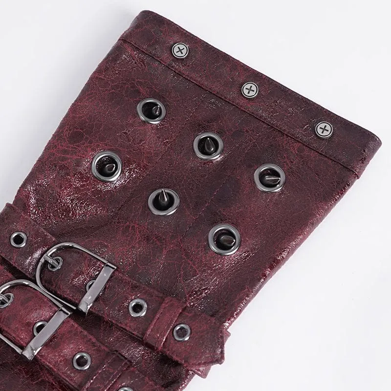 Herren-Gothic-Halbfingerhandschuhe mit Nieten und Mesh-Splice-Design in Rot