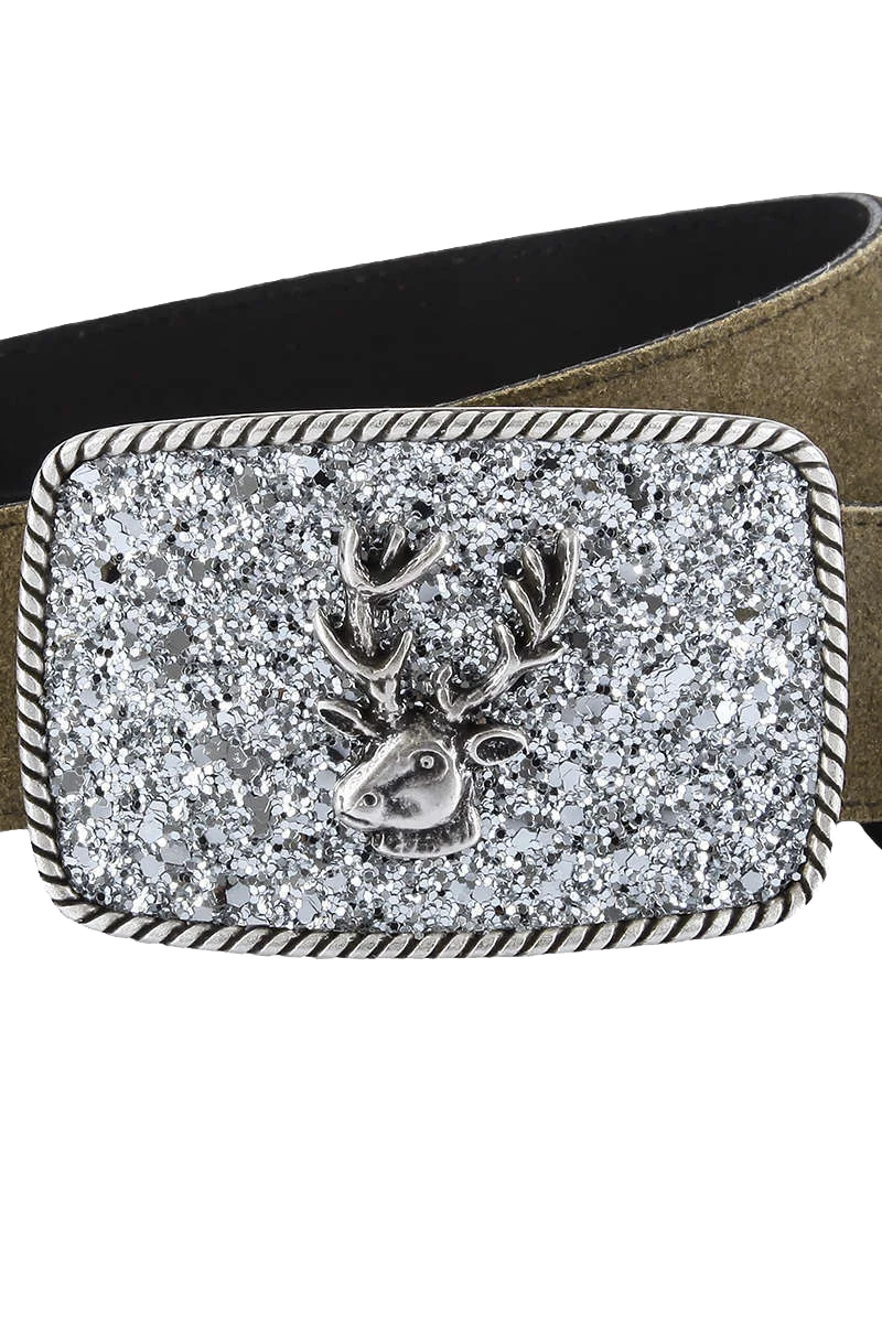 Damen-Leder-Gürtel Glitzer mit Hirschkopf
