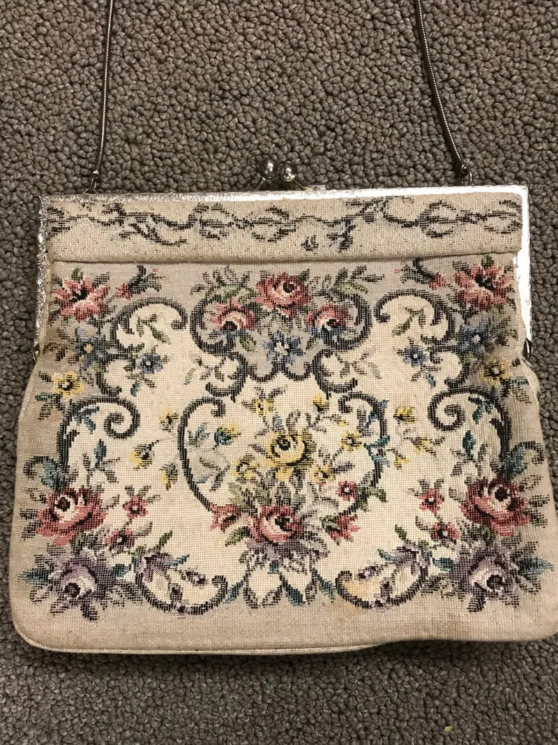 Antike Vintage Gobelin Handtasche, Florales Design