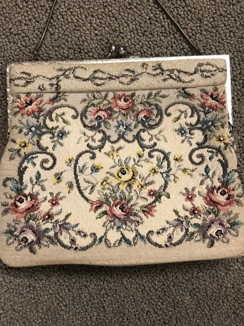 Antike Vintage Gobelin Handtasche, Florales Design