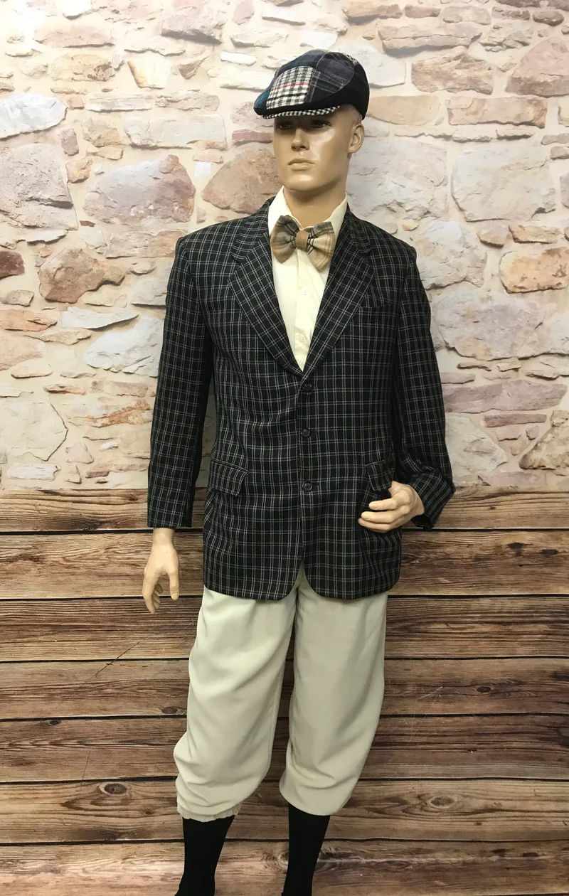 20er Jahre Knickerbocker Outfit Herren Gr. 48 7-teilig mit Sakko, Mütze und Accessoires