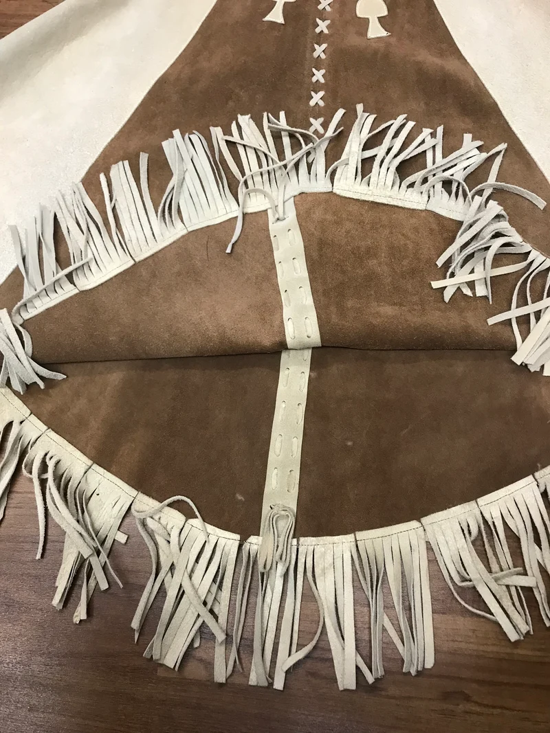 Vintage Cape Poncho Leder Wildleder Braun Beige Fransen 70er Jahre Western