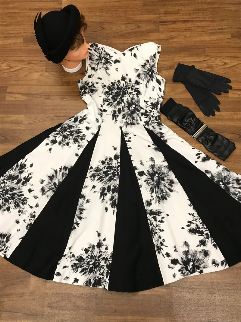 Vintage 50er Jahre Kleid Set Schwarz-Weiß Gr. 38