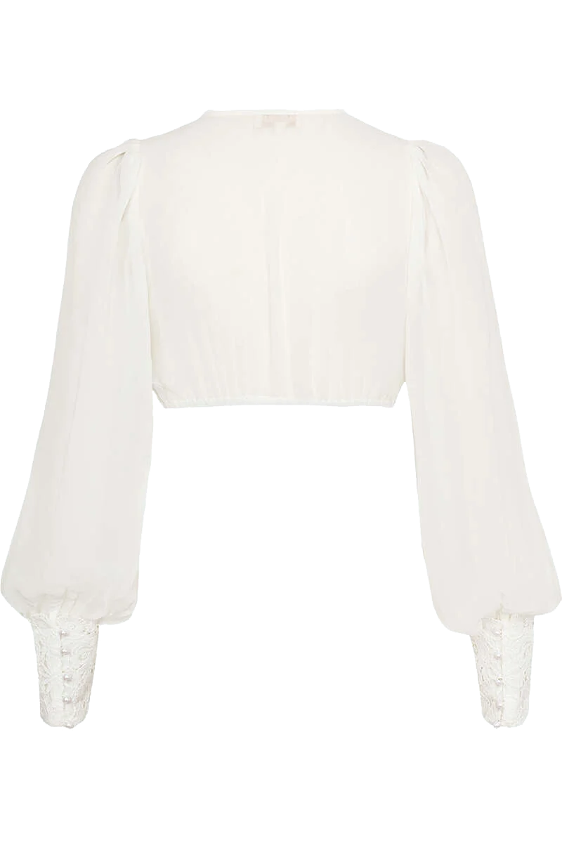 Dirndl-Bluse transparent mit Spitzenbesatz langarm
