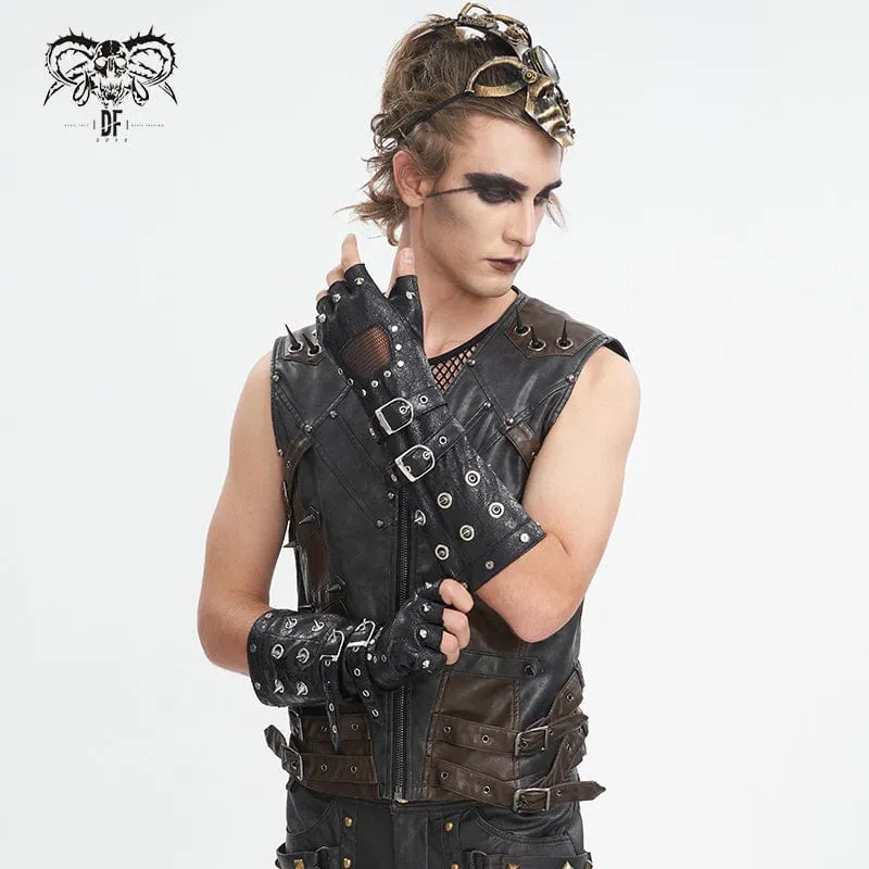 Gothic-Mesh-Splice-Halbfingerhandschuhe mit Nieten für Herren