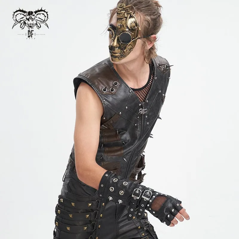 Gothic-Mesh-Splice-Halbfingerhandschuhe mit Nieten für Herren