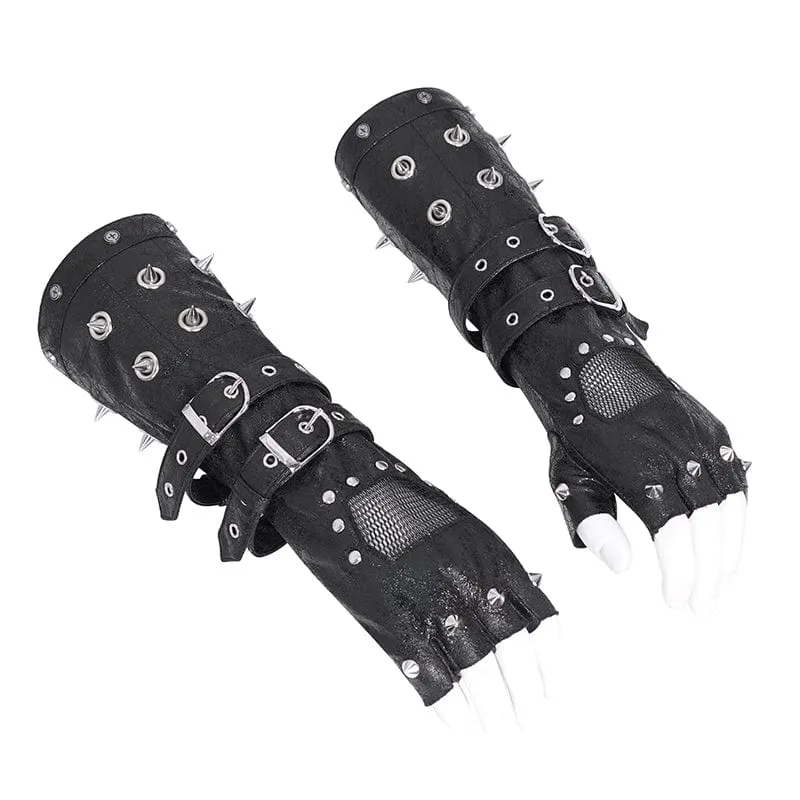 Gothic-Mesh-Splice-Halbfingerhandschuhe mit Nieten für Herren