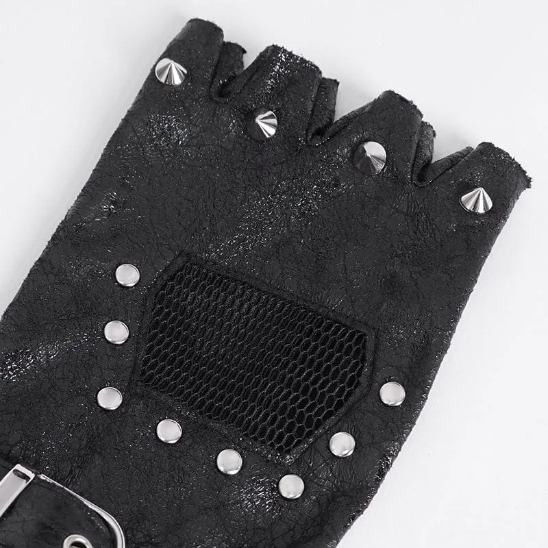Gothic-Mesh-Splice-Halbfingerhandschuhe mit Nieten für Herren