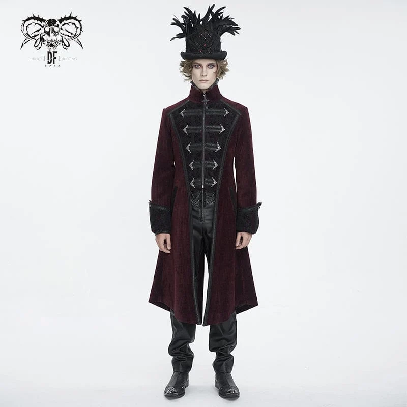 Roter Schwalbenschwanzmantel für Herren im Gothic-Stil mit Stehkragen