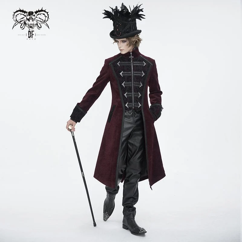 Roter Schwalbenschwanzmantel für Herren im Gothic-Stil mit Stehkragen