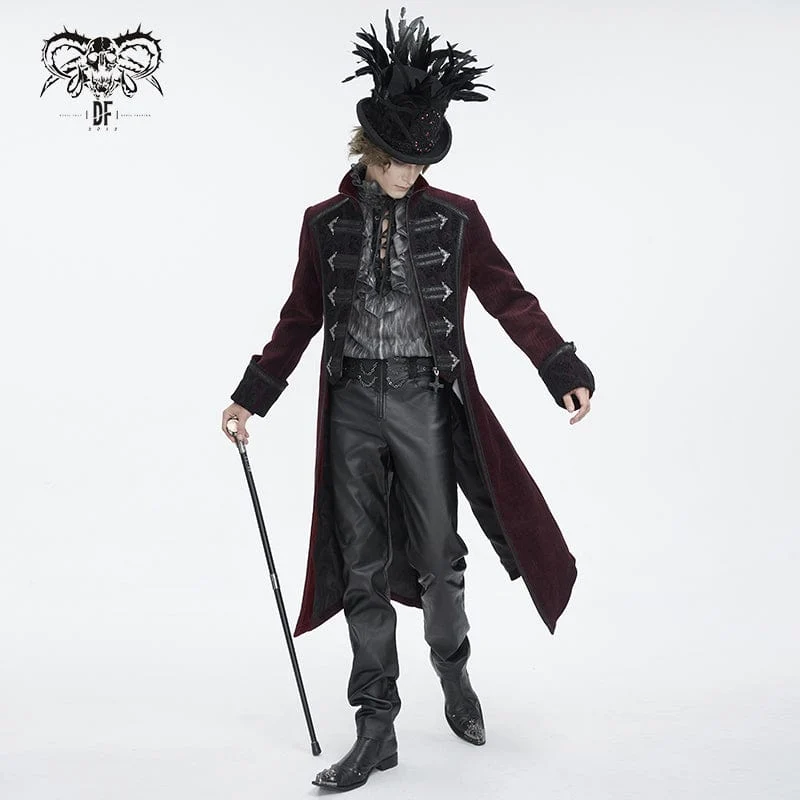 Roter Schwalbenschwanzmantel für Herren im Gothic-Stil mit Stehkragen