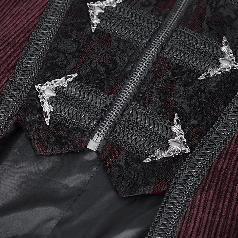 Roter Schwalbenschwanzmantel für Herren im Gothic-Stil mit Stehkragen