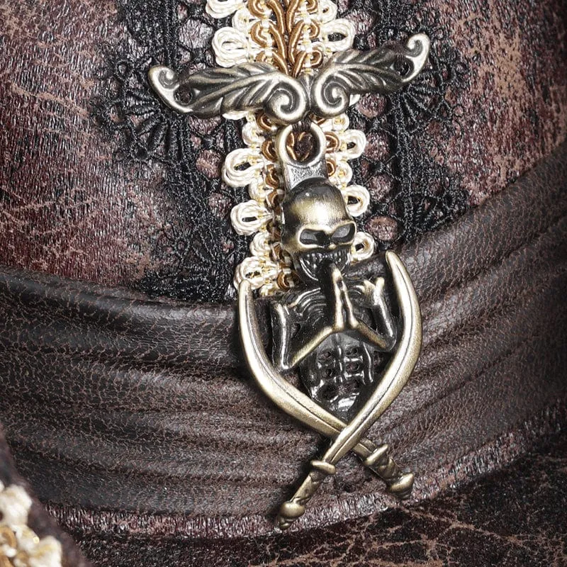 Gothic-Mütze mit Totenkopf-Spitzensaum für Herren