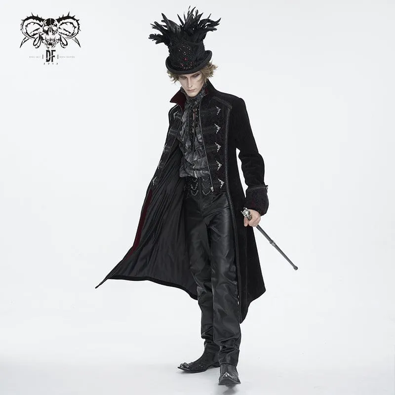 Herren-Zylinder mit Gothic-Blumenstickerei und Federn