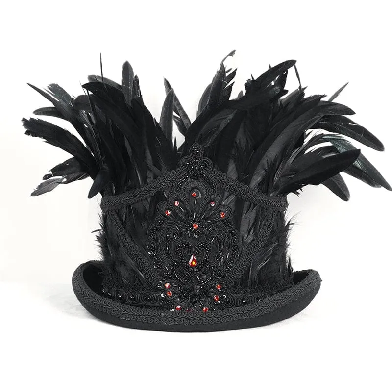 Herren-Zylinder mit Gothic-Blumenstickerei und Federn