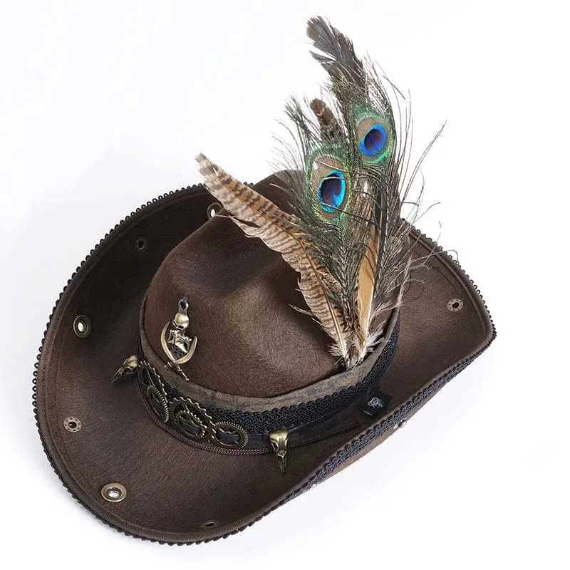 Gothic-Cowboyhut mit Totenkopffedern für Herren