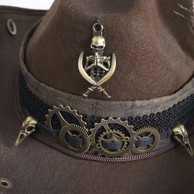 Gothic-Cowboyhut mit Totenkopffedern für Herren