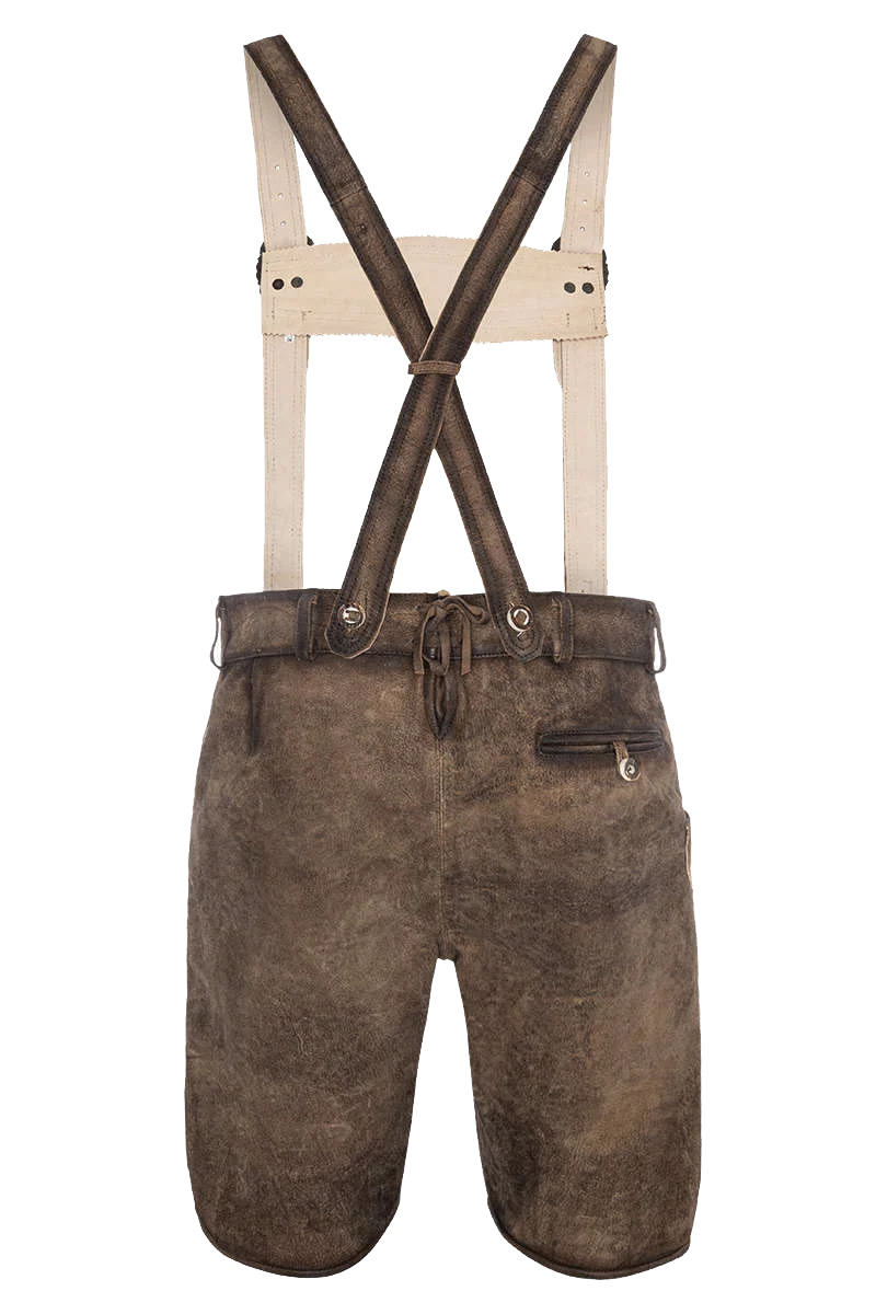 Herren Lederhose kurz Wildbock mit Gürtel und Träger