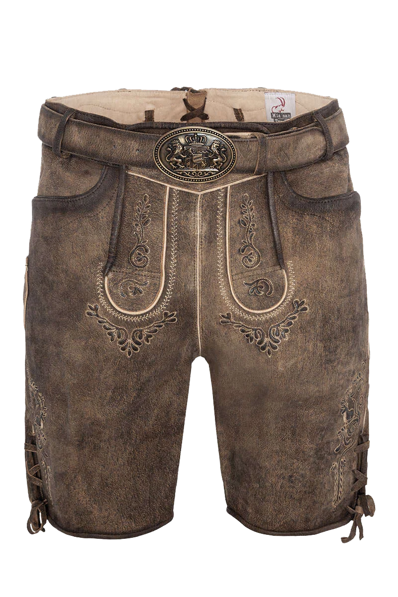 Herren Lederhose kurz Wildbock mit Gürtel und Träger