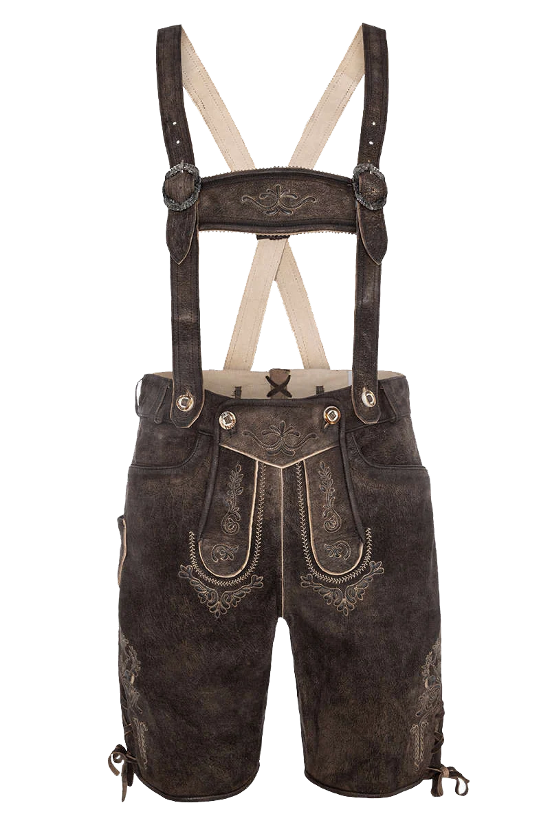 Herren Lederhose kurz Wildbock mit Gürtel und Träger