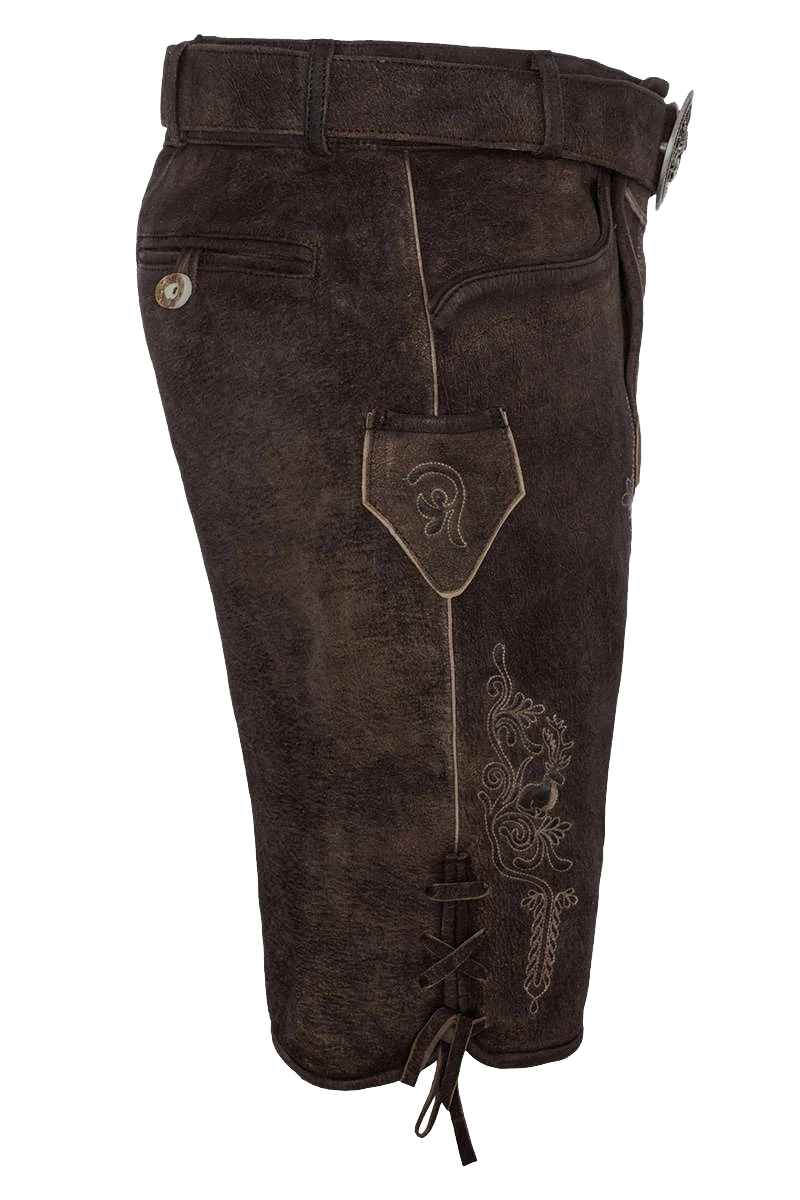 Herren Lederhose kurz Wildbock mit Gürtel und Träger
