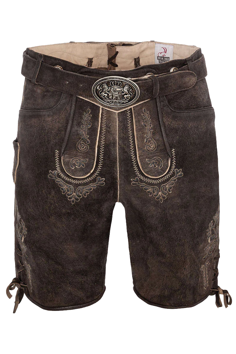 Herren Lederhose kurz Wildbock mit Gürtel und Träger
