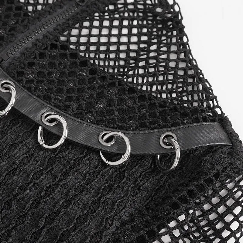 Kurzärmeliges Mesh-Oberteil mit Punk-Mesh-Ringen für Damen