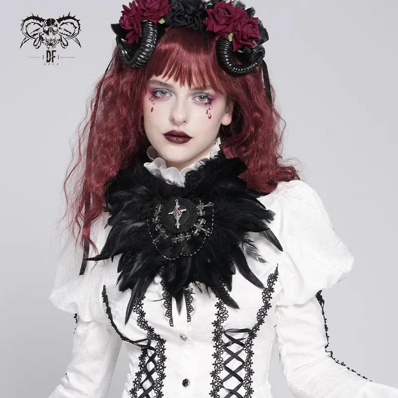Damen Gothic Kreuz Floral Häkeln Feder Haarspange Brosche Abzeichenhalter