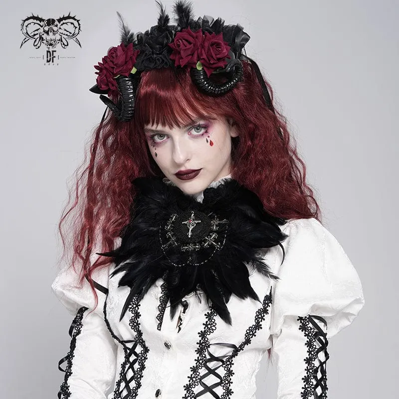 Damen Gothic Kreuz Floral Häkeln Feder Haarspange Brosche Abzeichenhalter