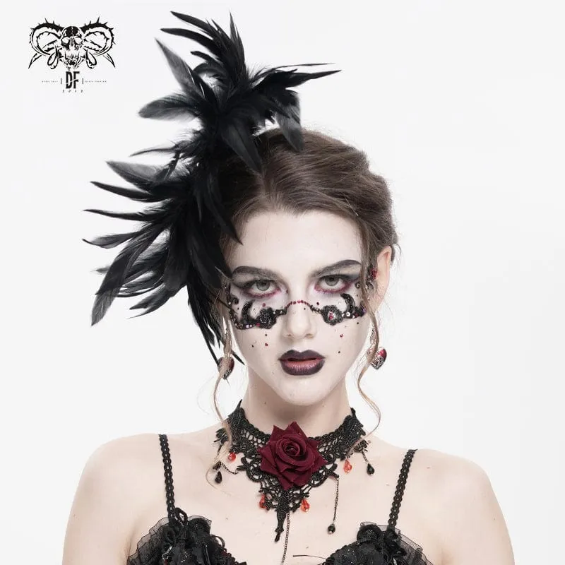 Damen Gothic Kreuz Floral Häkeln Feder Haarspange Brosche Abzeichenhalter