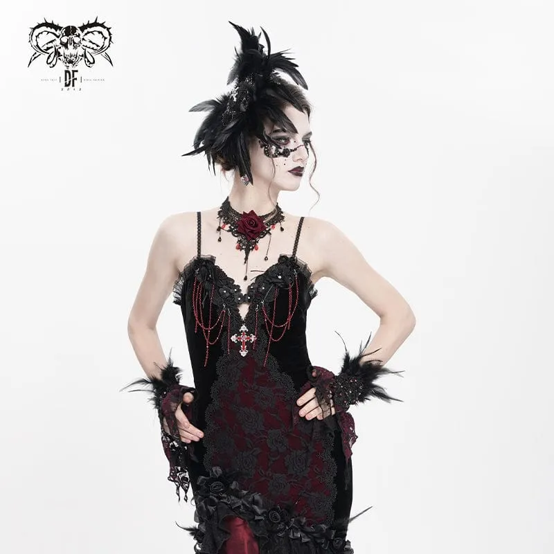 Damen Gothic Kreuz Floral Häkeln Feder Haarspange Brosche Abzeichenhalter