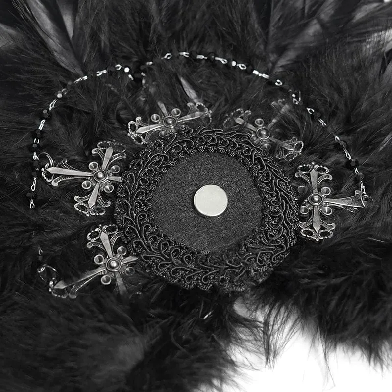 Damen Gothic Kreuz Floral Häkeln Feder Haarspange Brosche Abzeichenhalter