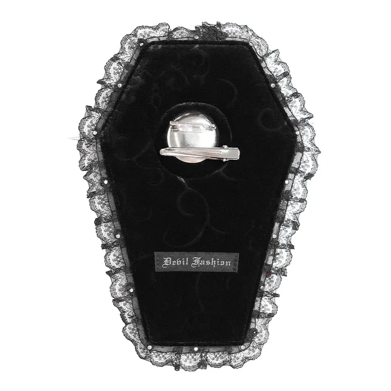 Damen Gothic Kreuz Spitze Rand Sarg-förmigen Brosche Abzeichen Holde