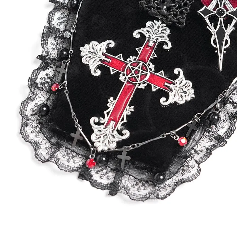 Damen Gothic Kreuz Spitze Rand Sarg-förmigen Brosche Abzeichen Holde