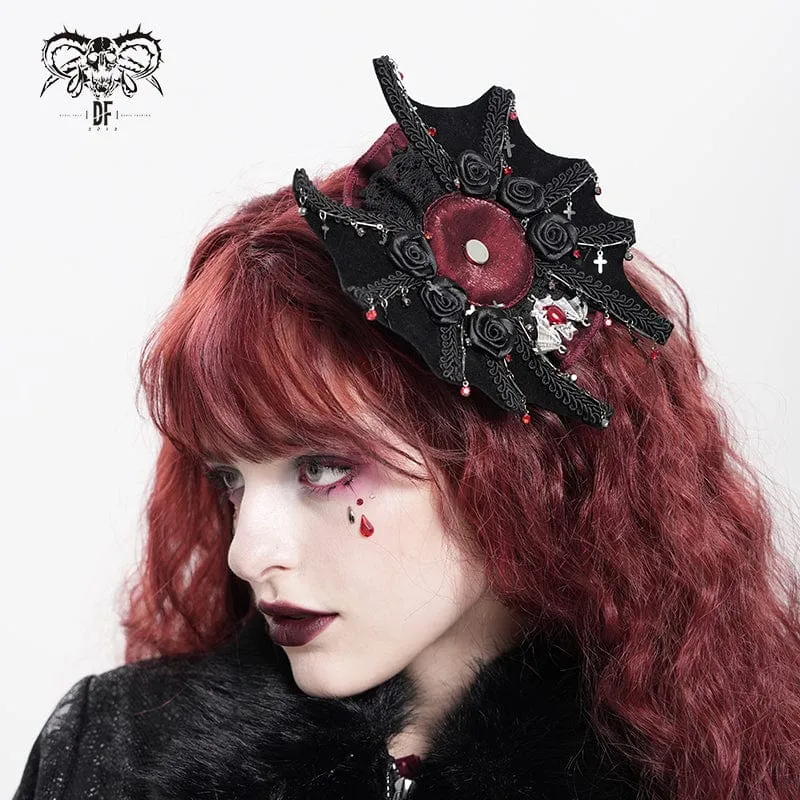 Damen Gothic Fledermaus Rose Kreuz Haarspange Badge Holder
