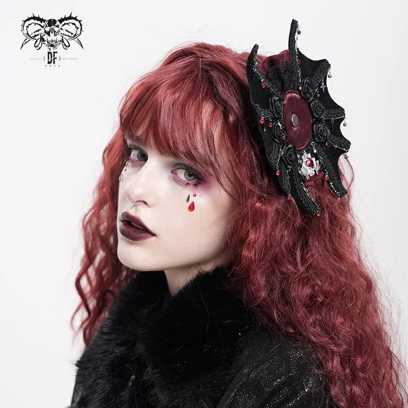 Damen Gothic Fledermaus Rose Kreuz Haarspange Badge Holder