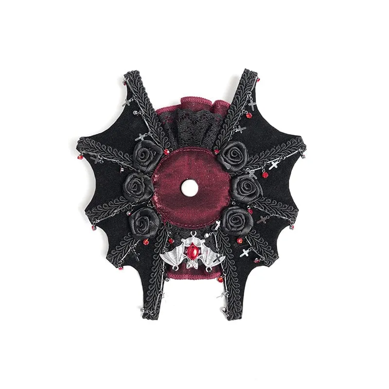 Damen Gothic Fledermaus Rose Kreuz Haarspange Badge Holder