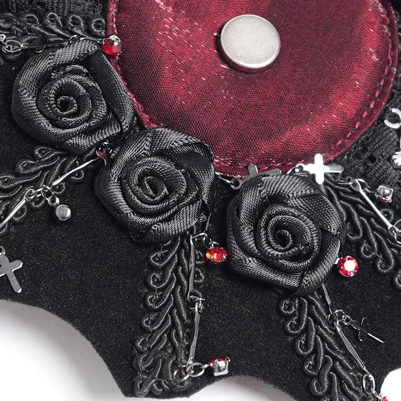 Damen Gothic Fledermaus Rose Kreuz Haarspange Badge Holder