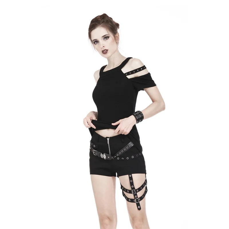 Damen Punk Neckholder Ausschnitt Schulter T-Shirt mit Trägern