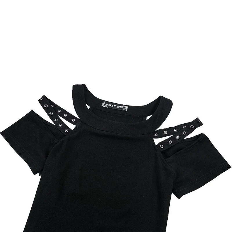 Damen Punk Neckholder Ausschnitt Schulter T-Shirt mit Trägern