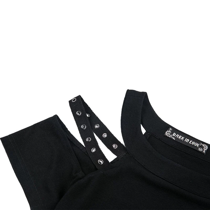 Damen Punk Neckholder Ausschnitt Schulter T-Shirt mit Trägern