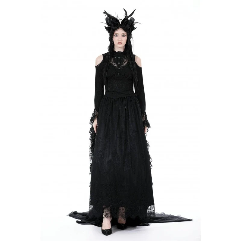 Schulterfreie Gothic-Bluse mit ausgestellten Ärmeln und Spitze für Damen
