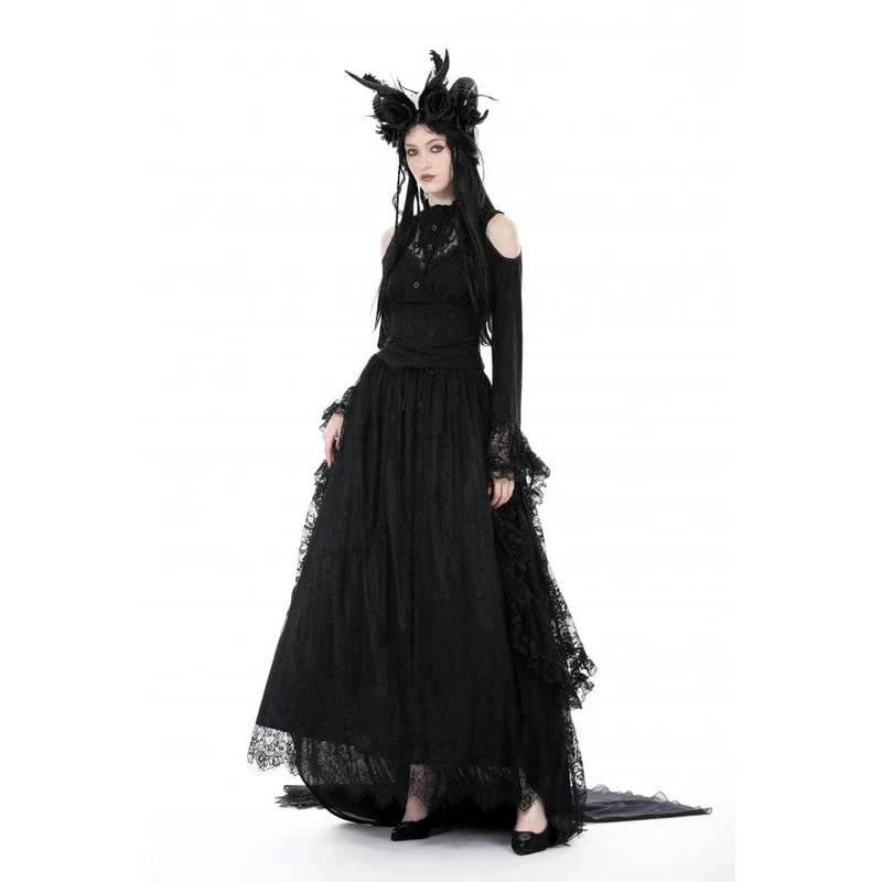 Schulterfreie Gothic-Bluse mit ausgestellten Ärmeln und Spitze für Damen